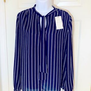Blouse,Dark navy with white/burgundy stripe.Size M